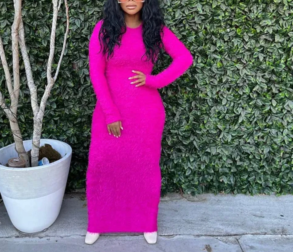 fuzzy maxi dress 2026 @FashionNova Fuzzy Signal Maxi Dress Set