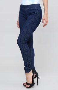 Denim side detail leggings