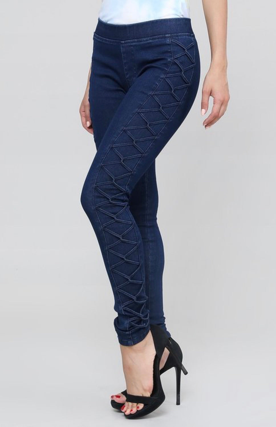 Denim side detail leggings