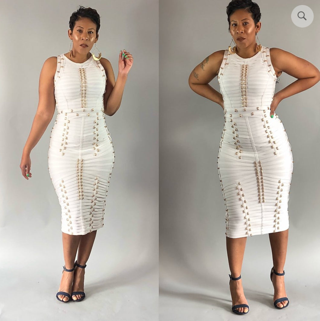 White /Gold Bandage dress