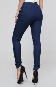 Denim side detail leggings